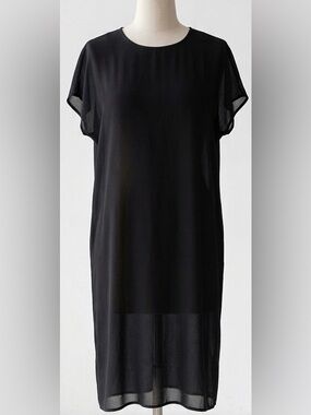 OAK + FORT| Airy Black Midi Sheath Semi-Sheer Lined Shirt Dress Sz XS